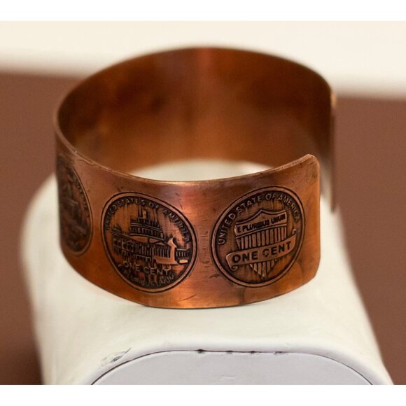 Vintage Art Nouveau Ancient Style Copper Cuff Bracelet 7 inch - U5 - Picture 3 of 5